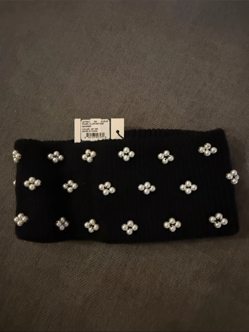 Black Pearl-Embellished Knit Ear Warmer